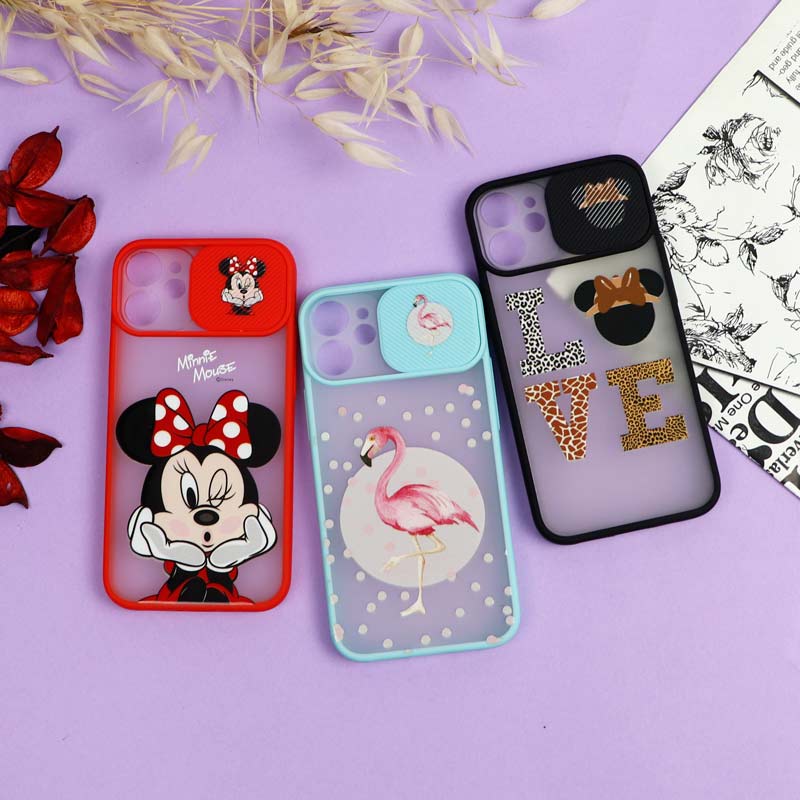 قاب محافظ لنز دار کشویی طرحدار دخترانه iPhone 12 Mini سری B