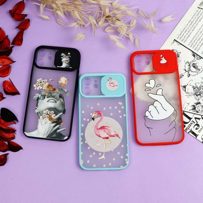 قاب محافظ لنز دار کشویی طرحدار دخترانه iPhone 12 Mini سری B