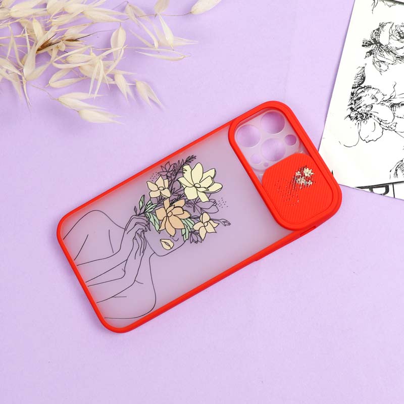 قاب محافظ لنز دار کشویی طرحدار دخترانه iPhone 12 Pro سری B