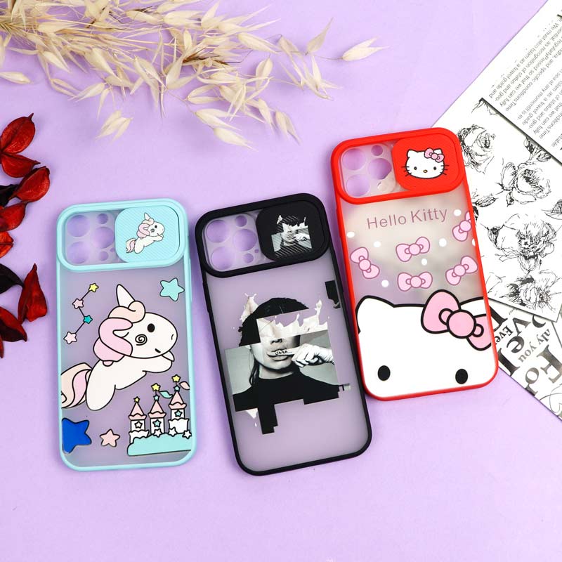 قاب محافظ لنز دار کشویی طرحدار دخترانه iPhone 12 Pro سری B