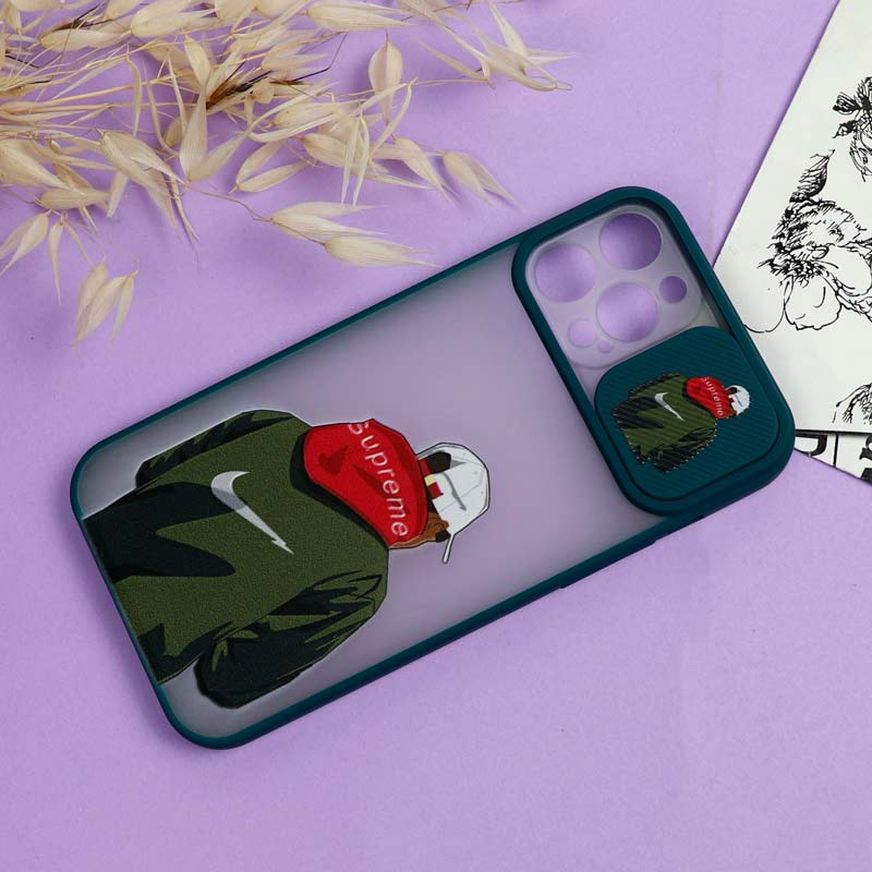 قاب محافظ لنز دار کشویی طرحدار پسرانه iPhone 12 Pro Max سری B