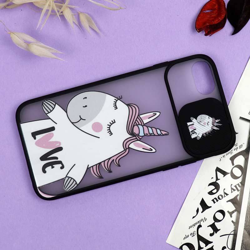 قاب محافظ لنز دار کشویی طرحدار دخترانه iPhone 7/8/SE 2020 سری B