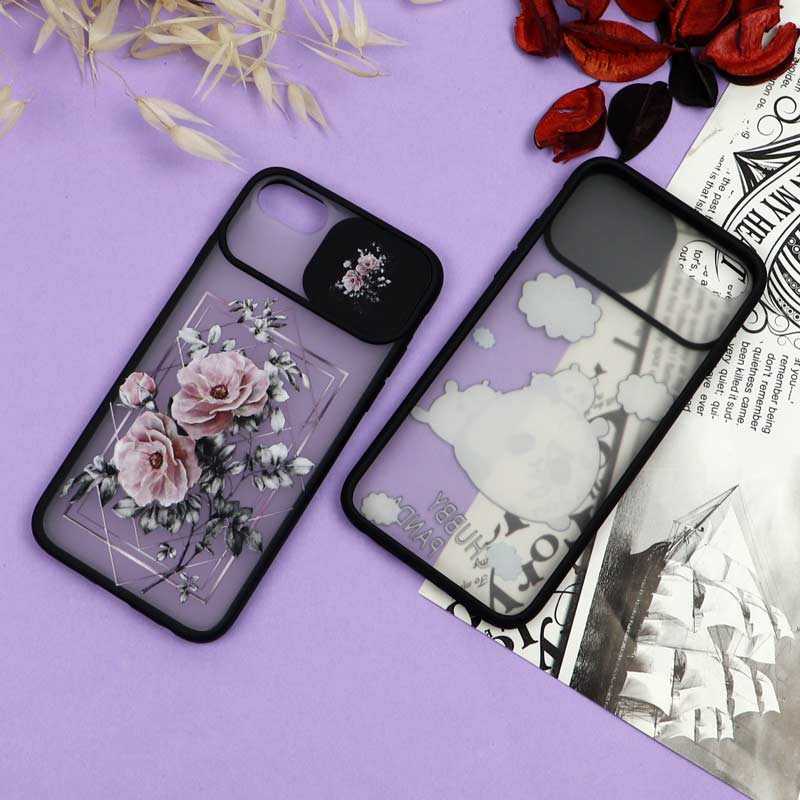 قاب محافظ لنز دار کشویی طرحدار دخترانه iPhone 7/8/SE 2020 سری B