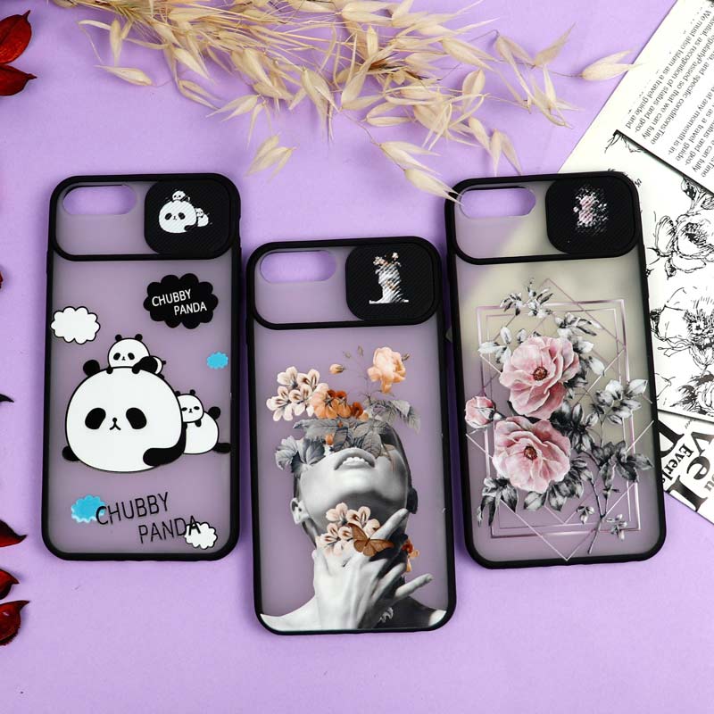 قاب محافظ لنز دار کشویی طرحدار دخترانه iPhone 7 Plus / iPhone 8 Plus سری B