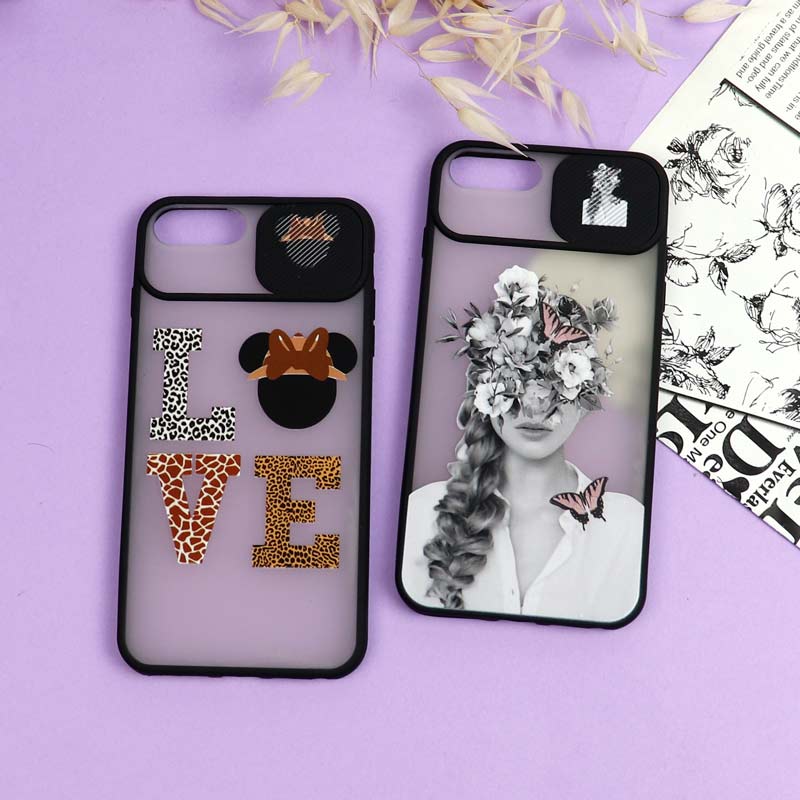 قاب محافظ لنز دار کشویی طرحدار دخترانه iPhone 7 Plus / iPhone 8 Plus سری B