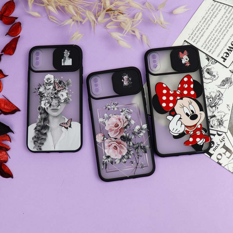 قاب محافظ لنز دار کشویی طرحدار دخترانه iPhone X/XS سری B
