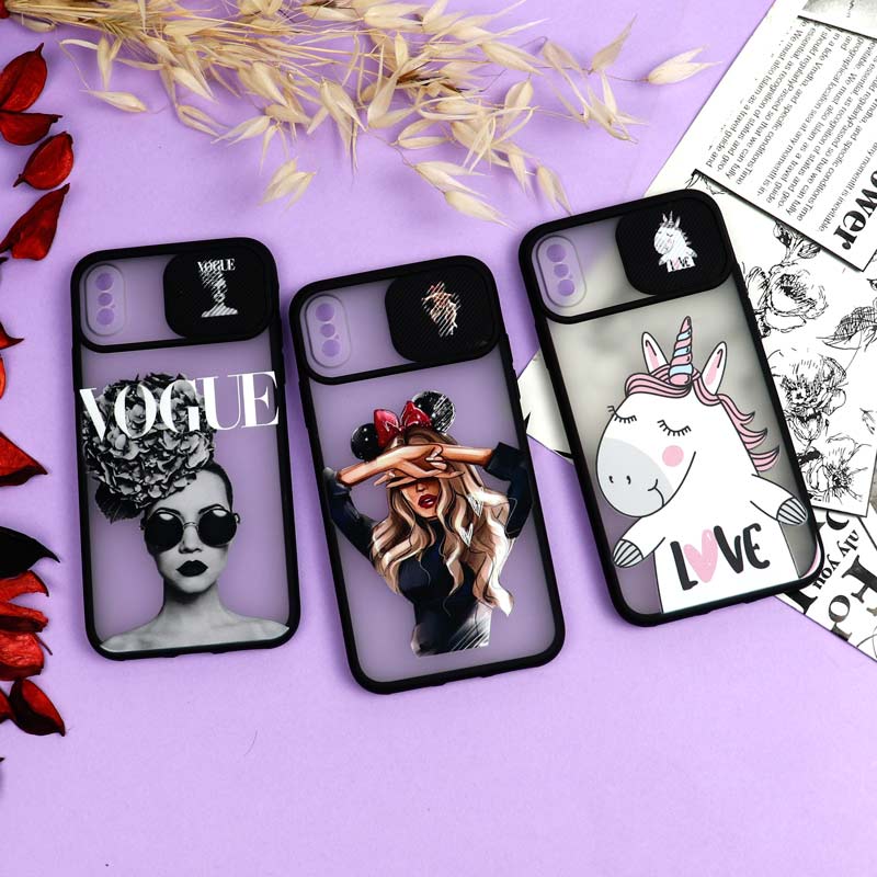 قاب محافظ لنز دار کشویی طرحدار دخترانه iPhone X/XS سری B