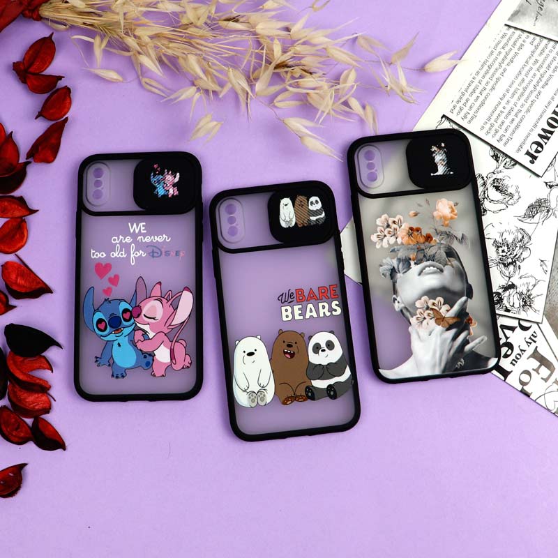 قاب محافظ لنز دار کشویی طرحدار دخترانه iPhone X/XS سری B