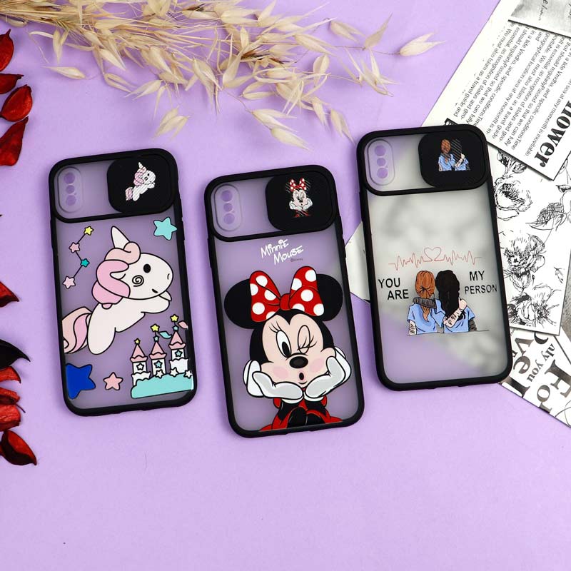 قاب محافظ لنز دار کشویی طرحدار دخترانه iPhone X/XS سری B