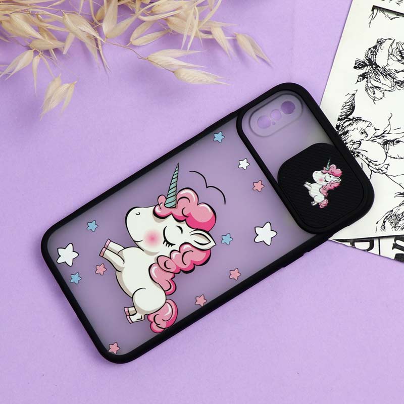 قاب محافظ لنز دار کشویی طرحدار دخترانه iPhone X/XS سری B