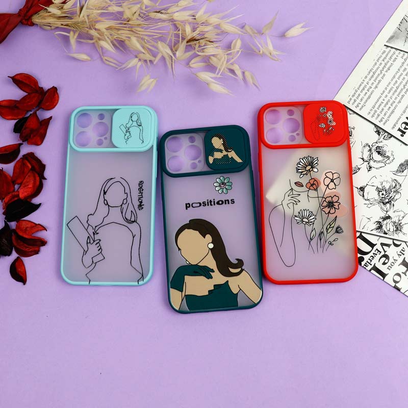 قاب محافظ لنز دار کشویی طرحدار دخترانه iPhone 12 Pro Max سری B