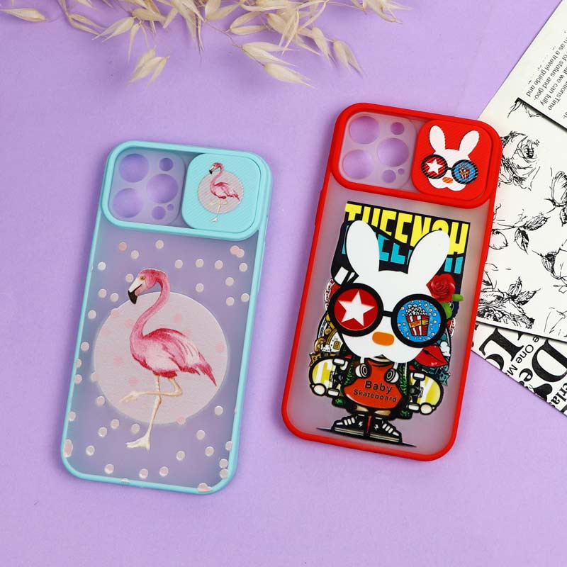 قاب محافظ لنز دار کشویی طرحدار دخترانه iPhone 12 Pro Max سری B