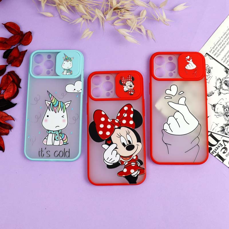 قاب محافظ لنز دار کشویی طرحدار دخترانه iPhone 12 Pro Max سری B