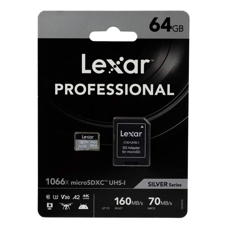 رم میکرو 64 گیگ لکسار Lexar Silver Series 1066X A2 V30 U3 C10 160MB/s + خشاب