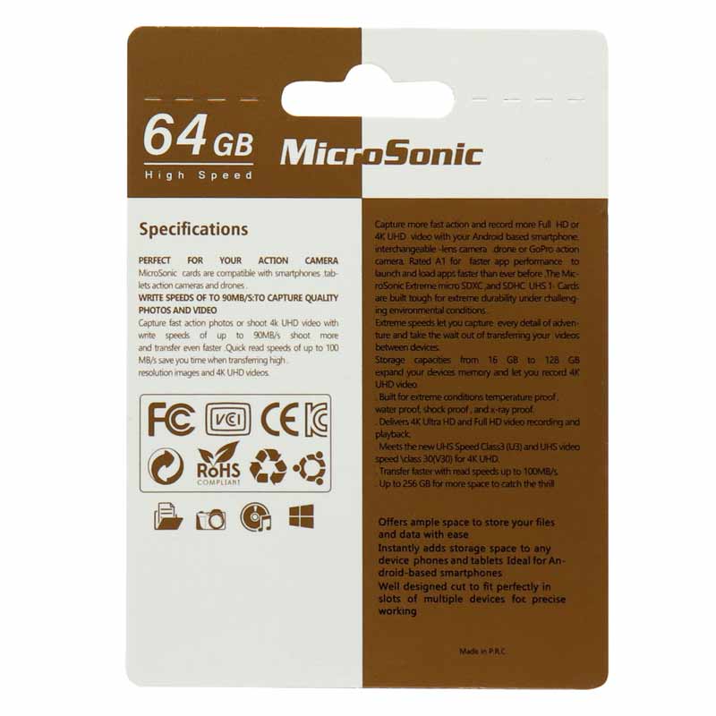 رم میکرو 64 گیگ میکروسونیک MicroSonic 533X A1 V30 U3 C10 80MB/s
