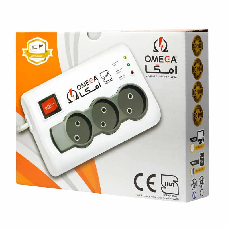 محافظ برق یخچال و فریزر 3 خانه امگا P3100 با کابل 1/5 متری