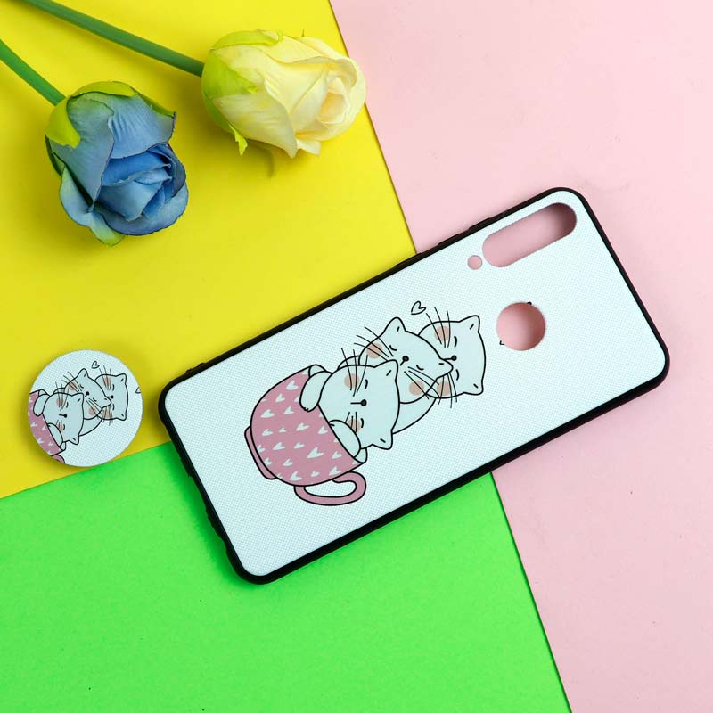 قاب فانتزی برجسته + پاپ سوکت طرح گربه هواوی Y6p سری D