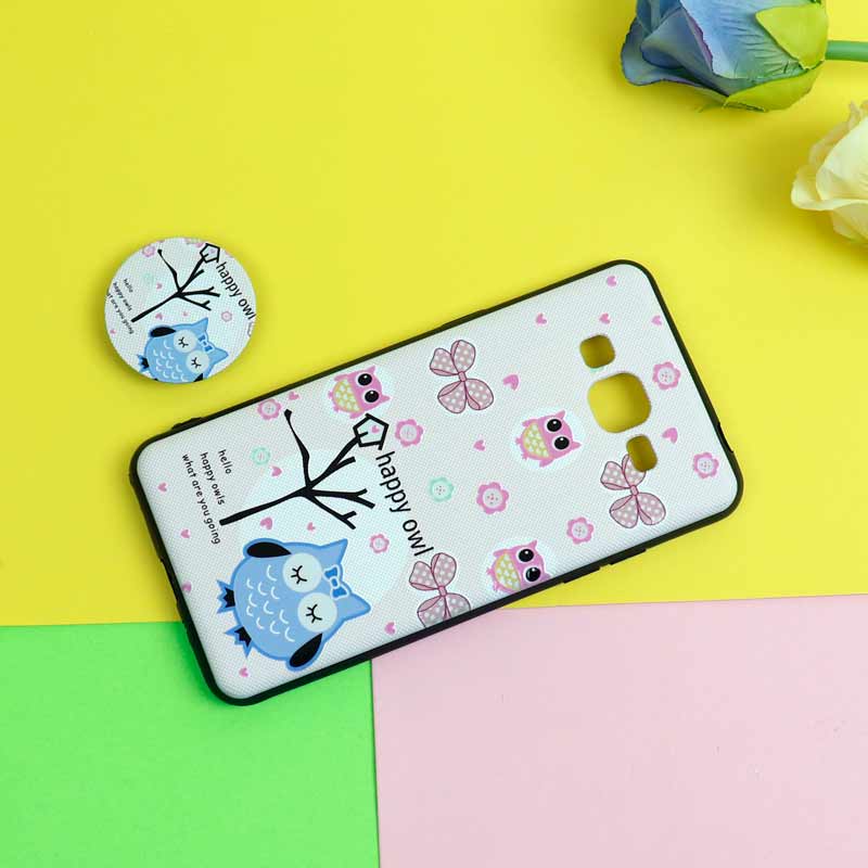قاب فانتزی برجسته + پاپ سوکت طرح جغد سامسونگ J2 Prime سری D