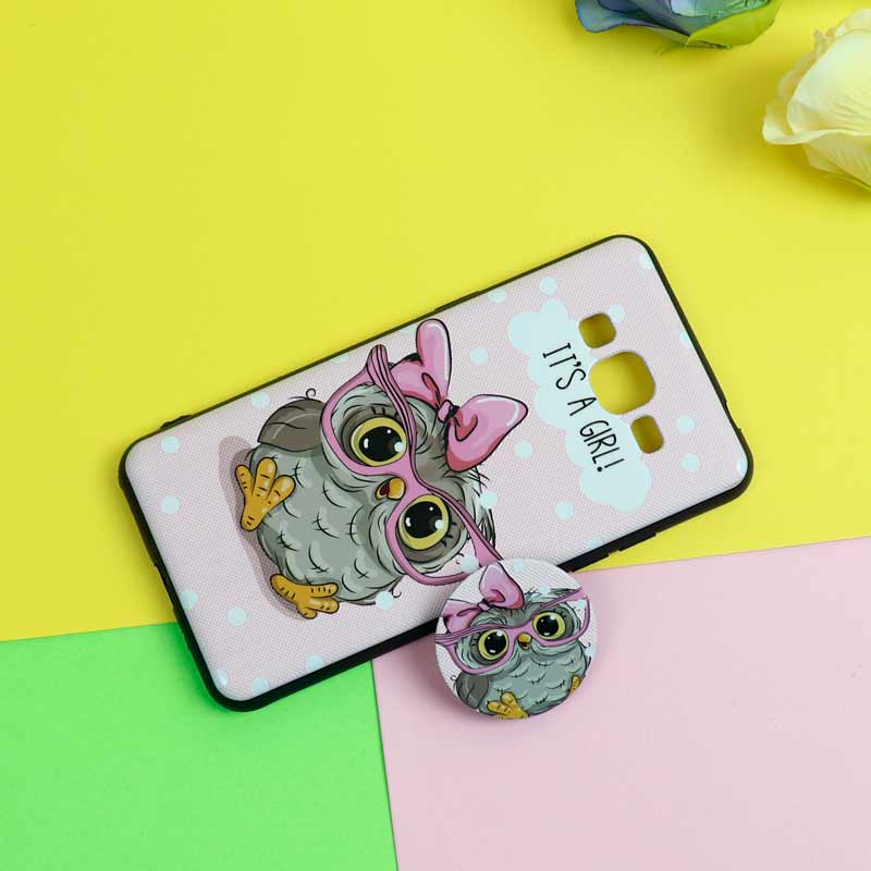 قاب فانتزی برجسته + پاپ سوکت طرح جغد سامسونگ J2 Prime سری D