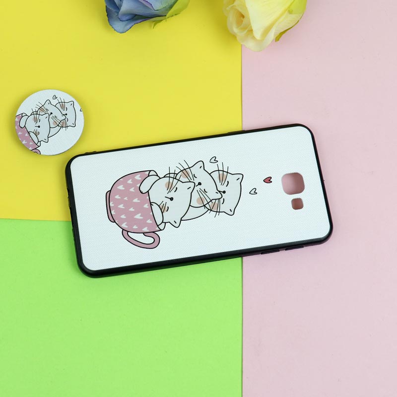 قاب فانتزی برجسته + پاپ سوکت طرح گربه سامسونگ J5 Prime سری D