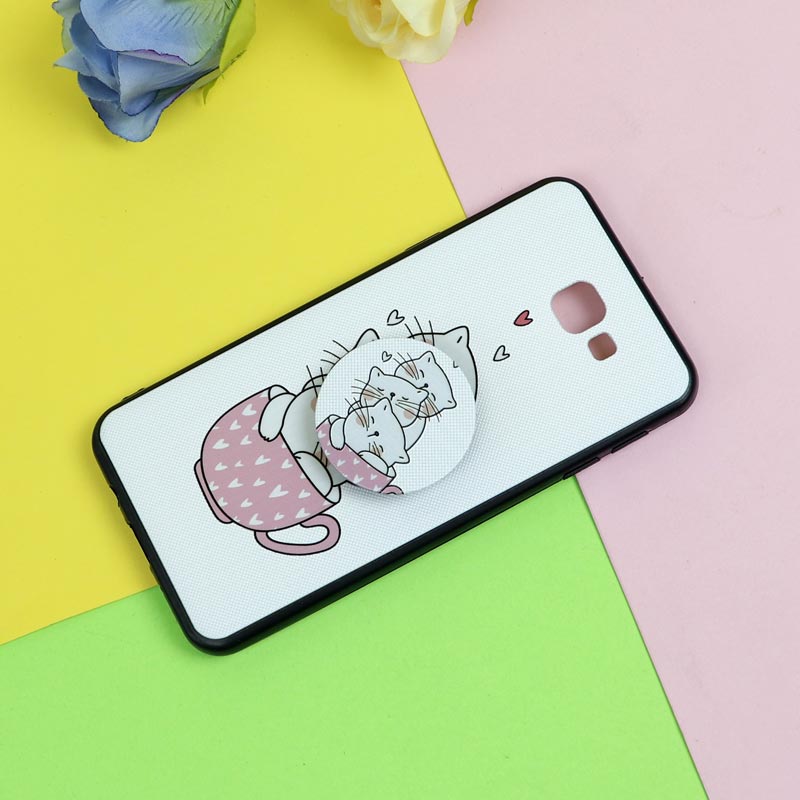 قاب فانتزی برجسته + پاپ سوکت طرح گربه سامسونگ J5 Prime سری D