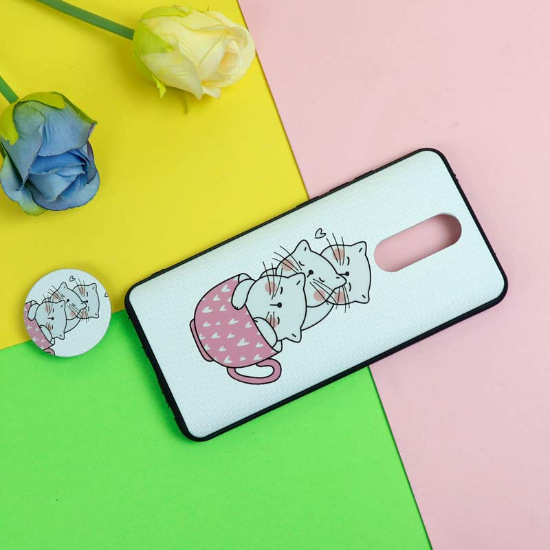 قاب فانتزی برجسته + پاپ سوکت طرح گربه شیائومی Redmi 8 سری D