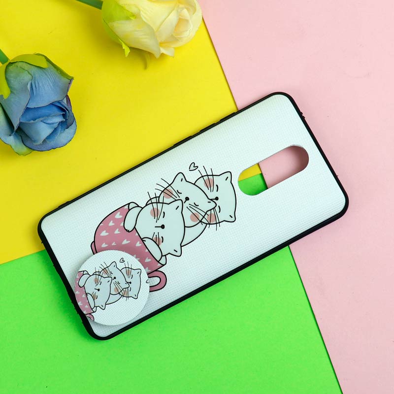 قاب فانتزی برجسته + پاپ سوکت طرح گربه شیائومی Redmi 8 سری D