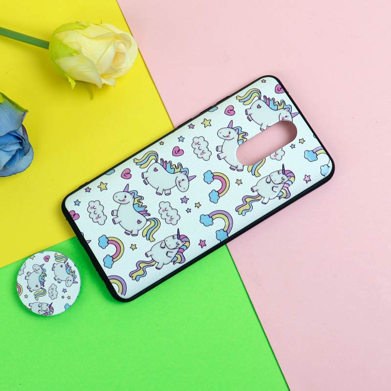قاب فانتزی برجسته + پاپ سوکت طرح یونیکورن شیائومی Redmi 8 سری D