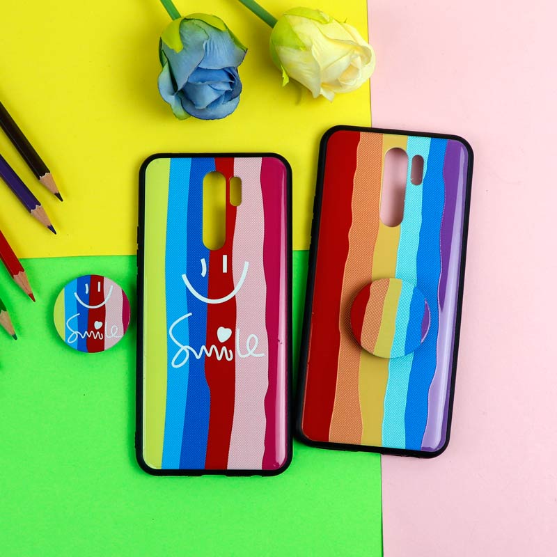 قاب فانتزی برجسته + پاپ سوکت طرح رنگین کمان شیائومی Redmi 9 سری D