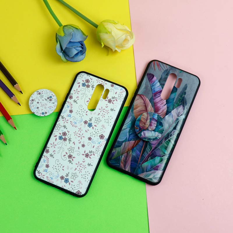 قاب فانتزی برجسته + پاپ سوکت طرح گل شیائومی Redmi 9 سری D