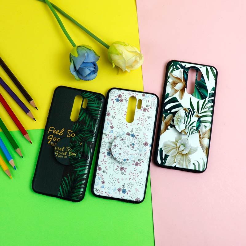 قاب فانتزی برجسته + پاپ سوکت طرح گل شیائومی Redmi 9 سری D