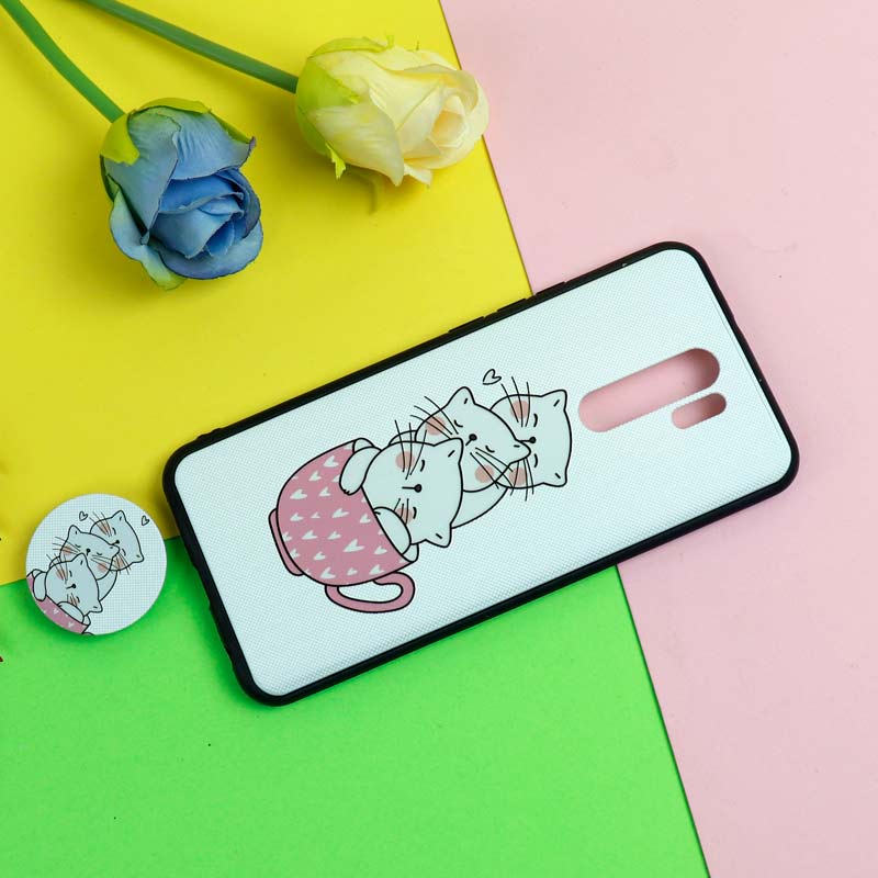 قاب فانتزی برجسته + پاپ سوکت طرح گربه شیائومی Redmi 9 سری D