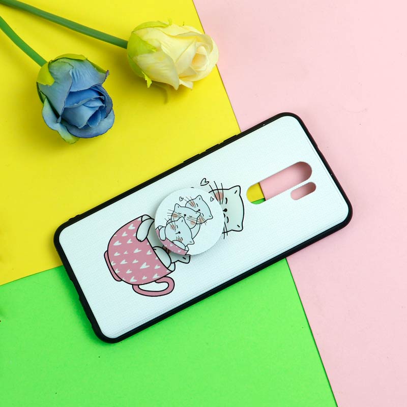 قاب فانتزی برجسته + پاپ سوکت طرح گربه شیائومی Redmi 9 سری D