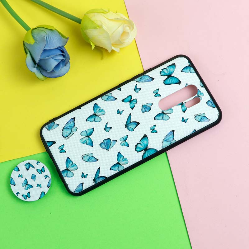 قاب فانتزی برجسته + پاپ سوکت طرح پروانه شیائومی Redmi 9 سری D