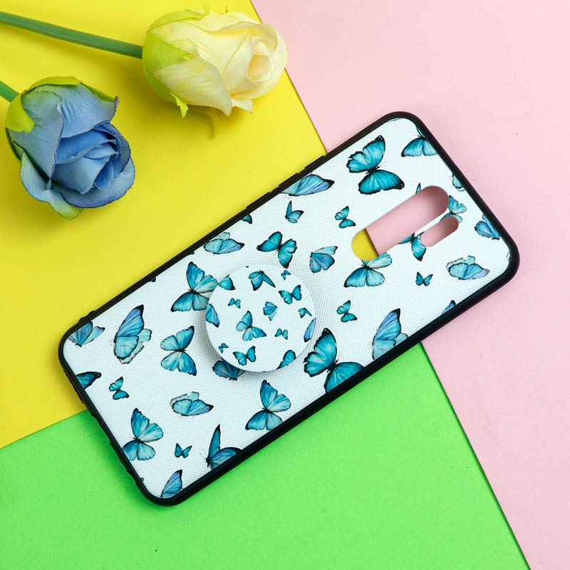قاب فانتزی برجسته + پاپ سوکت طرح پروانه شیائومی Redmi 9 سری D