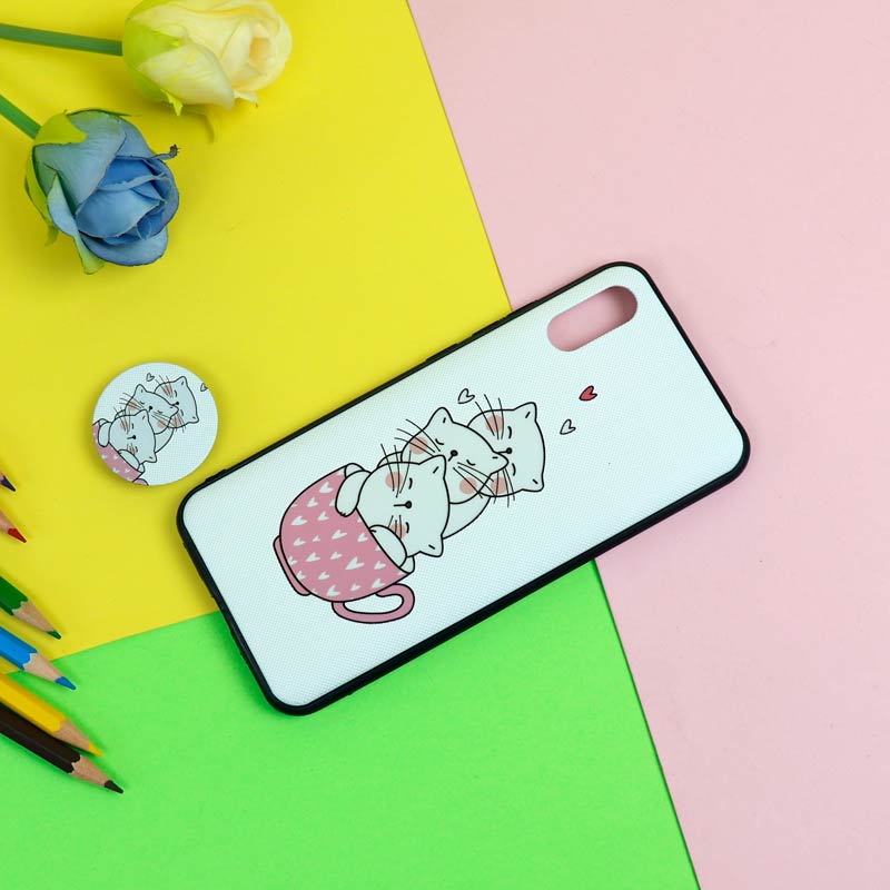 قاب فانتزی برجسته + پاپ سوکت طرح گربه شیائومی Redmi 9A سری D