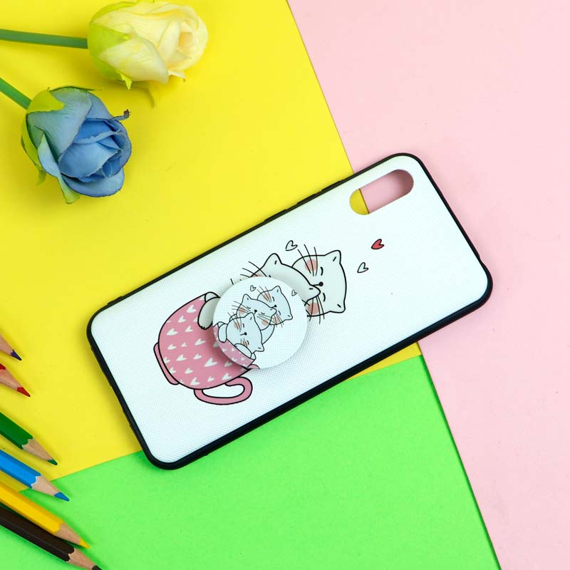 قاب فانتزی برجسته + پاپ سوکت طرح گربه شیائومی Redmi 9A سری D