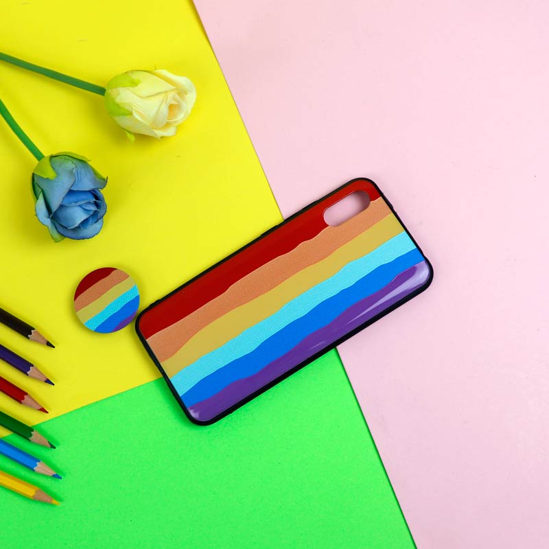 قاب فانتزی برجسته + پاپ سوکت طرح رنگین کمان شیائومی Redmi 9A سری D
