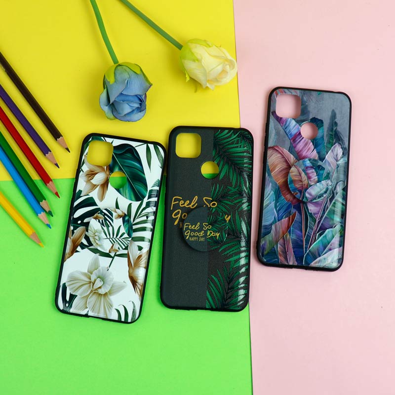 قاب فانتزی برجسته + پاپ سوکت طرح گل شیائومی Redmi 9C سری D