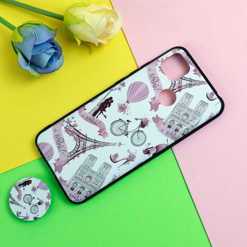 قاب فانتزی برجسته + پاپ سوکت طرح ایفل شیائومی Redmi 9C سری D