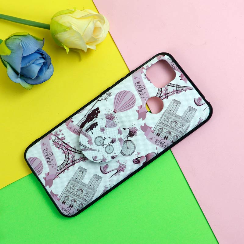 قاب فانتزی برجسته + پاپ سوکت طرح ایفل شیائومی Redmi 9C سری D
