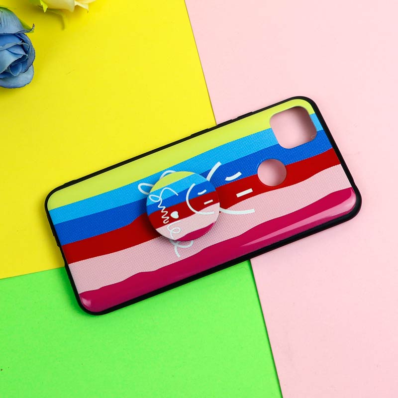 قاب فانتزی برجسته + پاپ سوکت طرح رنگین کمان شیائومی Redmi 9C سری D