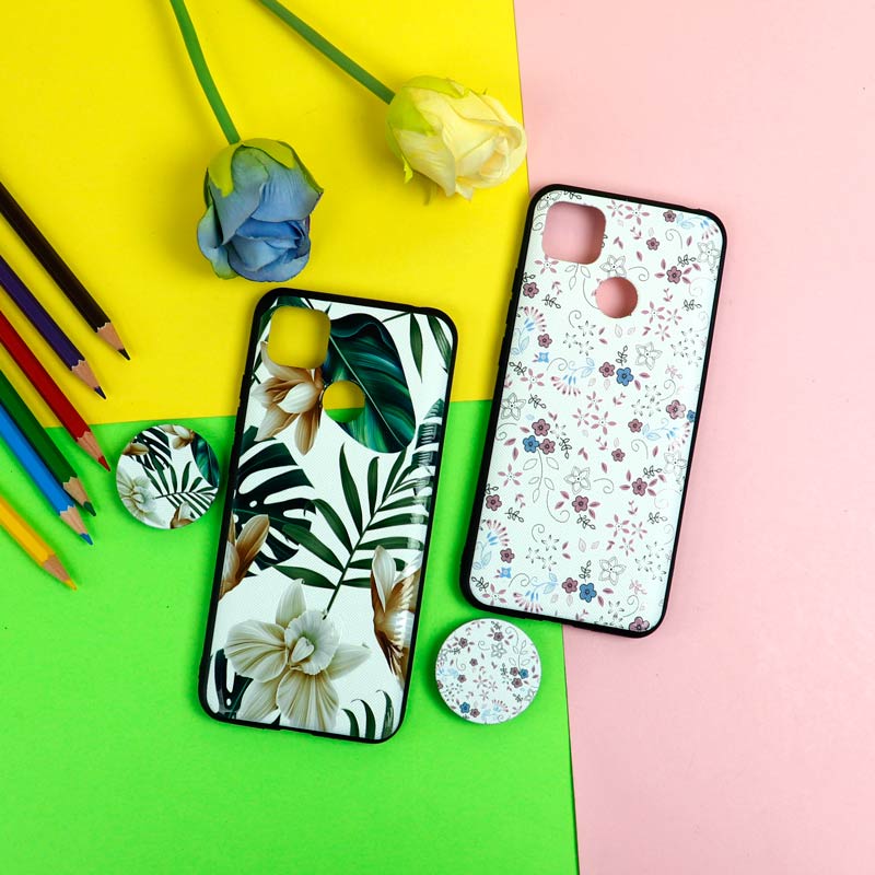 قاب فانتزی برجسته + پاپ سوکت طرح گل شیائومی Redmi 9C سری D