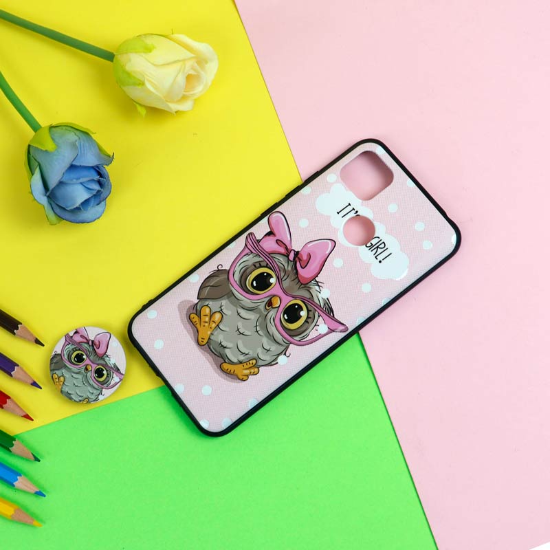 قاب فانتزی برجسته + پاپ سوکت طرح جغد شیائومی Redmi 9C سری D
