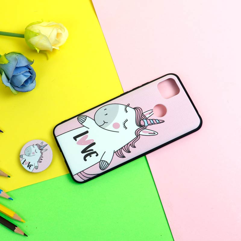 قاب فانتزی برجسته + پاپ سوکت طرح یونیکورن شیائومی Redmi 9C سری D