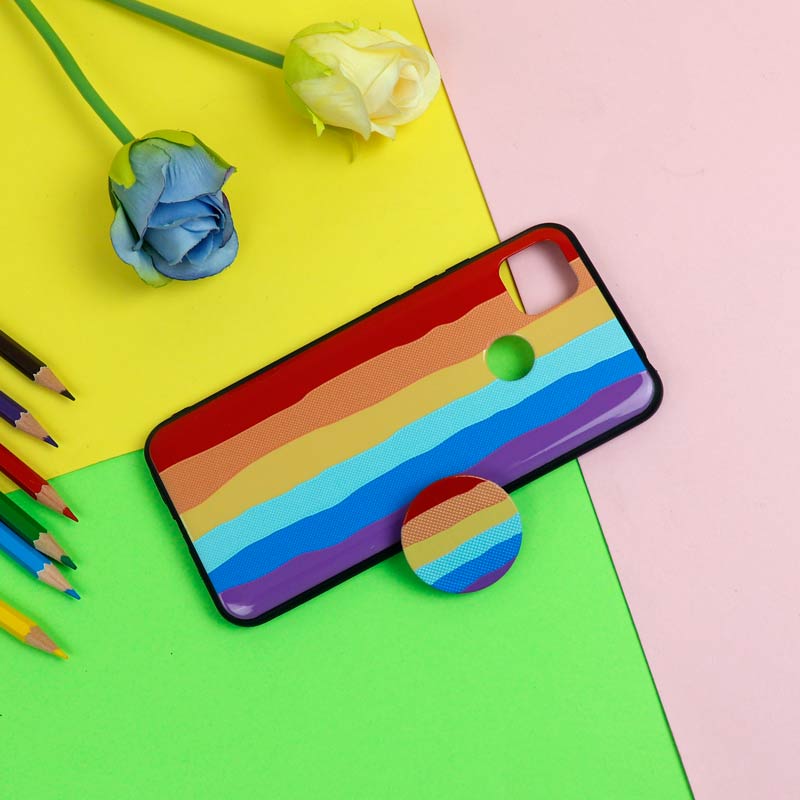 قاب فانتزی برجسته + پاپ سوکت طرح رنگین کمان شیائومی Redmi 9C سری D