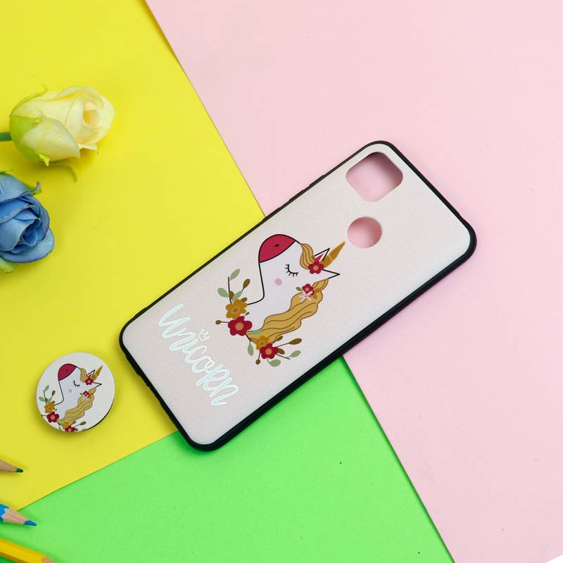 قاب فانتزی برجسته + پاپ سوکت طرح یونیکورن شیائومی Redmi 9C سری D