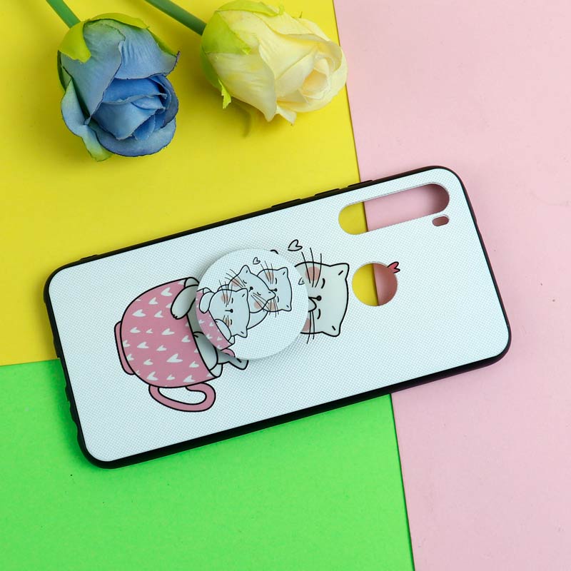 قاب فانتزی برجسته + پاپ سوکت طرح گربه شیائومی Redmi Note 8 سری D