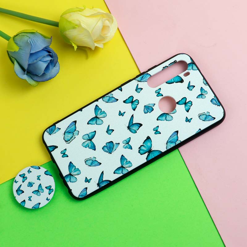قاب فانتزی برجسته + پاپ سوکت طرح پروانه شیائومی Redmi Note 8 سری D