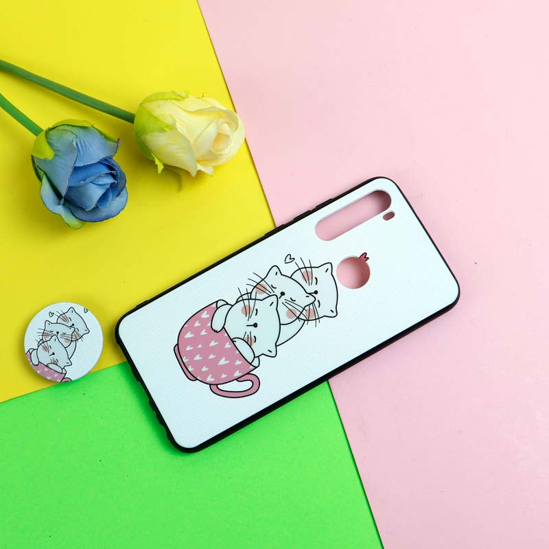 قاب فانتزی برجسته + پاپ سوکت طرح گربه شیائومی Redmi Note 8 سری D